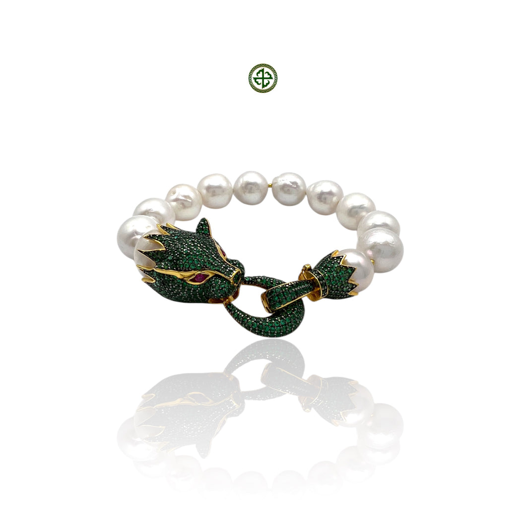 Panther Baroque Pearl Green Zirconia Bracelet