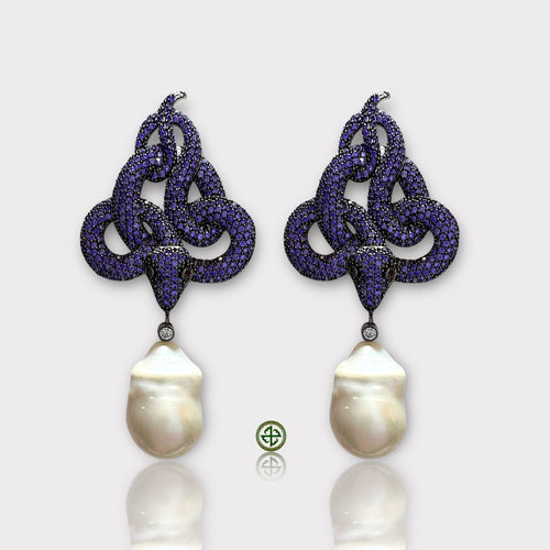 Pave Amethyst Serpent Earrings