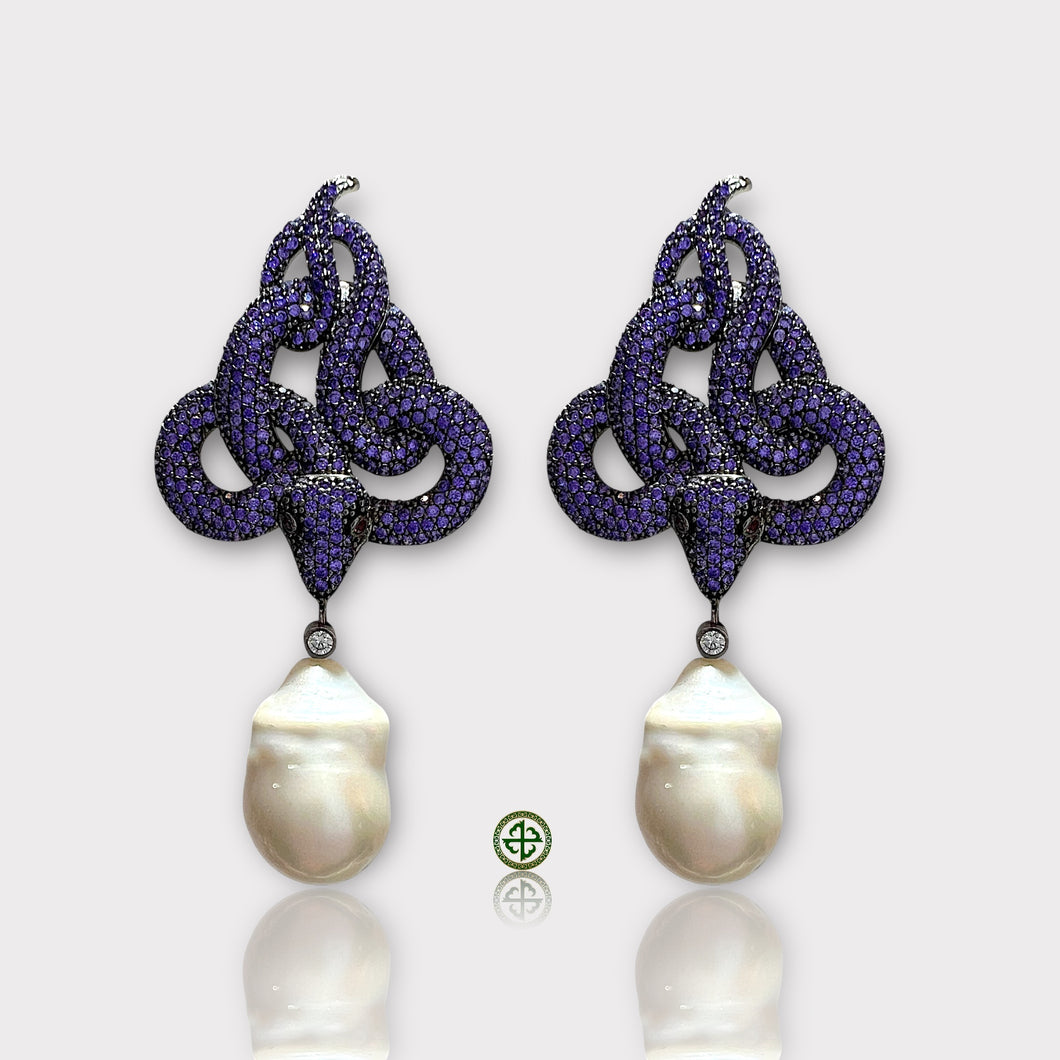 Pave Amethyst Serpent Earrings