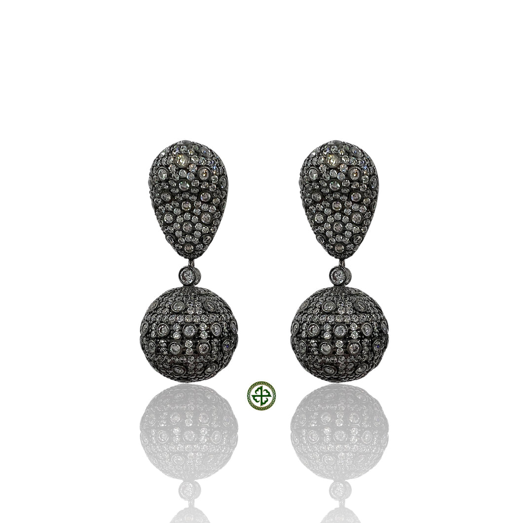 White Pave Ball Statement Earrings