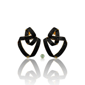 Pave Black Onyx Statement Geometric Earrings