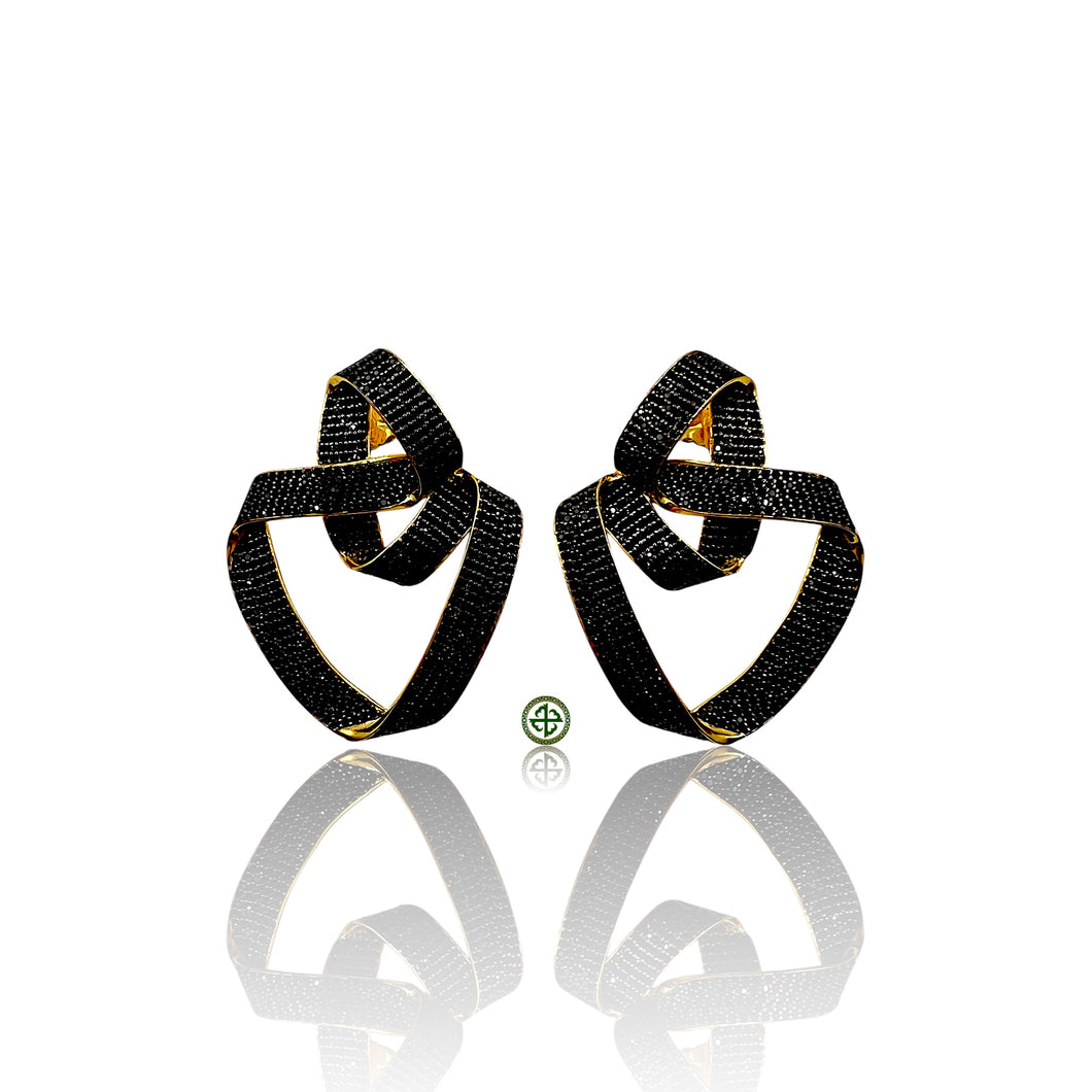 Pave Black Onyx Statement Geometric Earrings