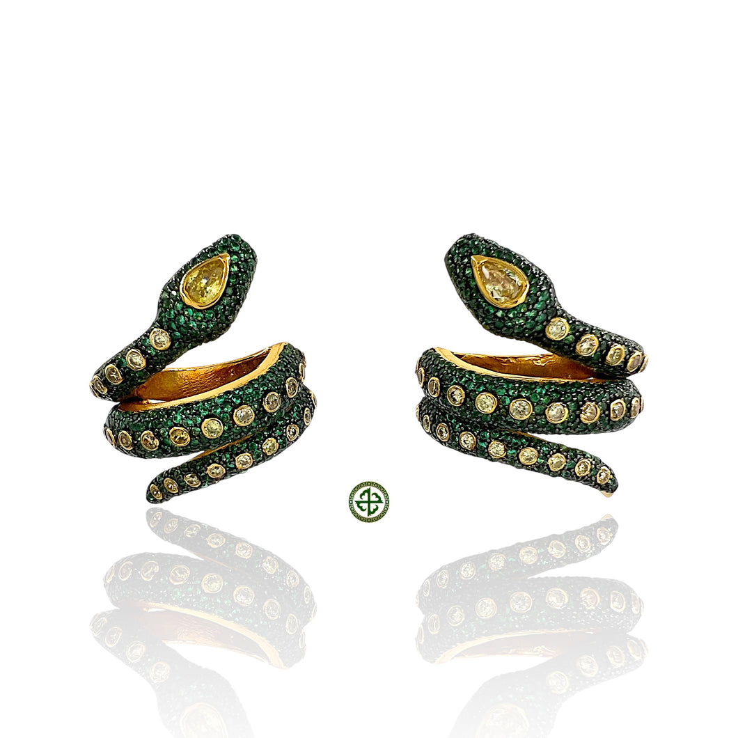 Pave Green Serpent Earrings