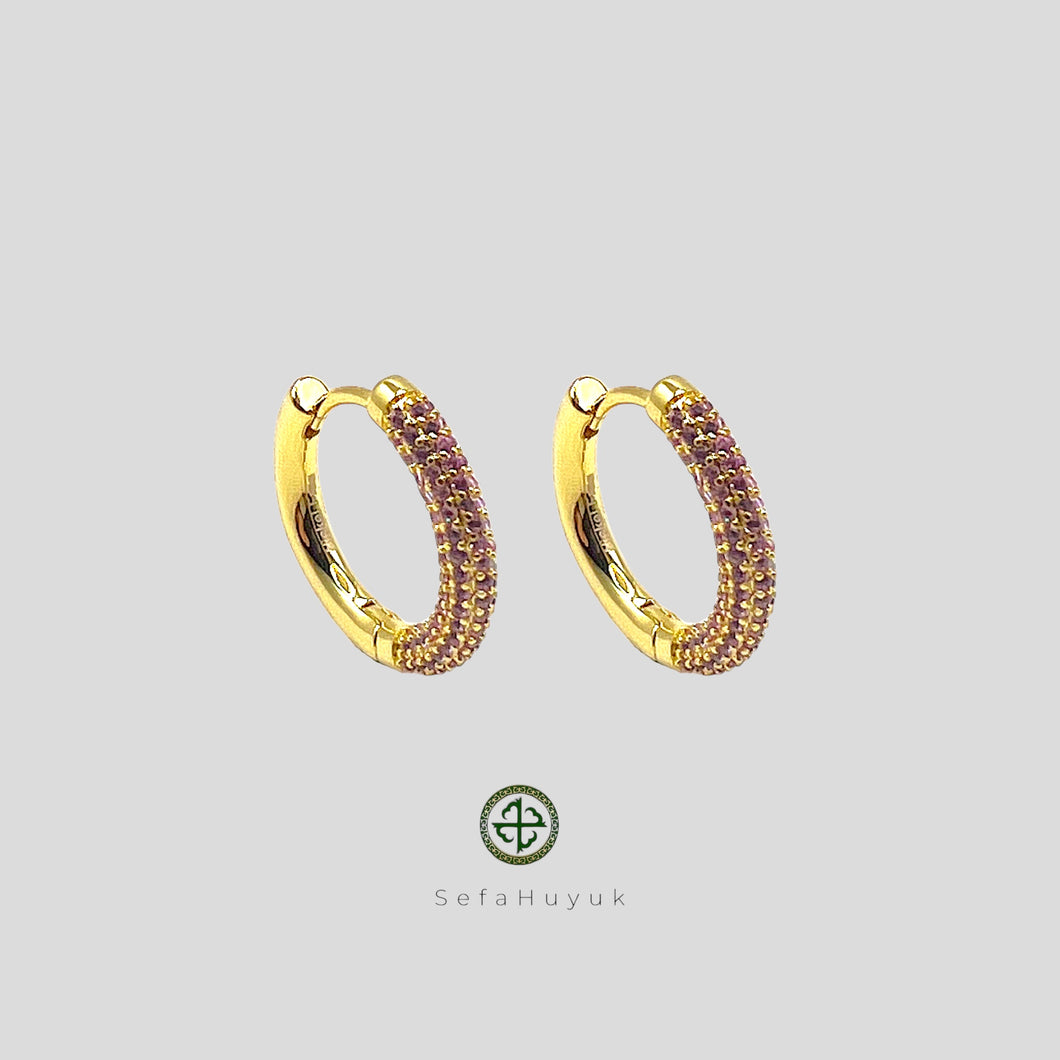 Round Huggie Pave Earrings