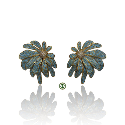 Natural Pave Turquoise Flower Earrings