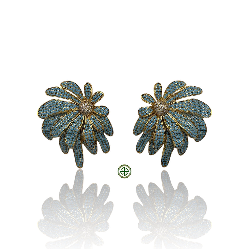 Natural Pave Turquoise Flower Earrings