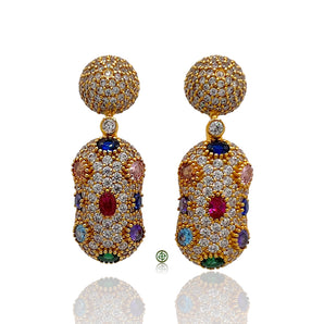 Radiant Multi-Colour Gemstone Pavé Drop Earrings