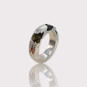 Raw Black Tourmaline Peridot Borz Ring