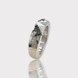 Raw Black Tourmaline Peridot Borz Ring