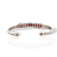 925 sterling silver bracelet with rough cut garnet stones hammered texture adjustable cuff