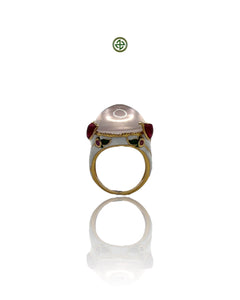 Rose Quartz Enamel Statement Ring