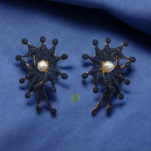 Royal Blue Pearl Starfish Statement Earrings