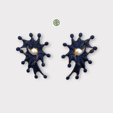 Royal Blue Pearl Starfish Statement Earrings
