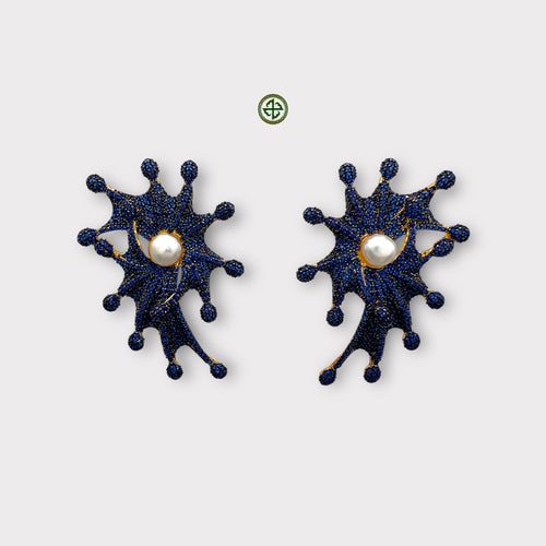 Royal Blue Pearl Starfish Statement Earrings