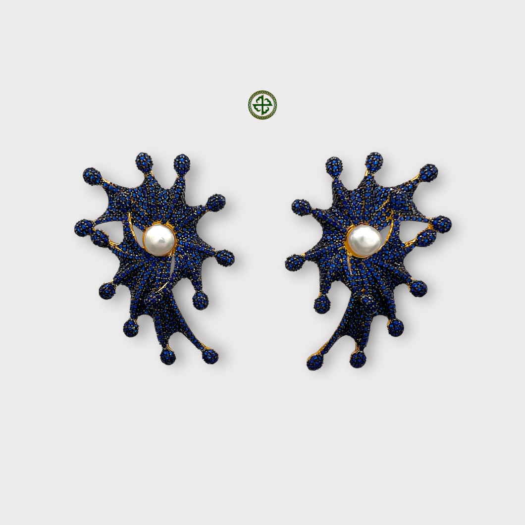 Royal Blue Pearl Starfish Statement Earrings