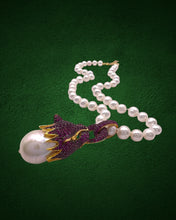 Baroque Pearl Ruby Pink Panther Pendant Necklace