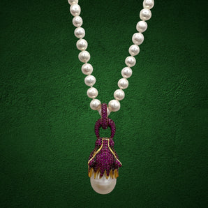 Baroque Pearl Ruby Pink Panther Pendant Necklace