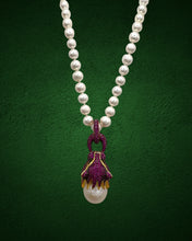 Baroque Pearl Ruby Pink Panther Pendant Necklace