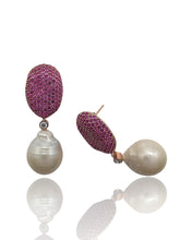 Ruby Pink Pavé Baroque Pearl Drop Earrings