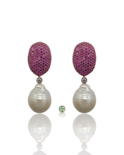 Ruby Pink Pavé Baroque Pearl Drop Earrings