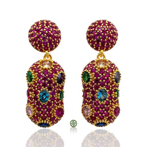Ruby Pink Pavé Dome Earrings