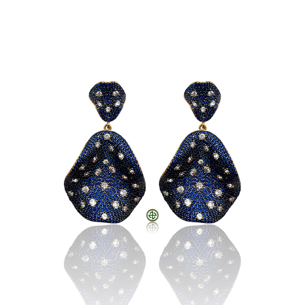 Sapphire Blue CZ Dangle Gold Vermeil Drop Earrings