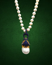 Baroque Pearl Sapphire Blue Panther Pendant Necklace