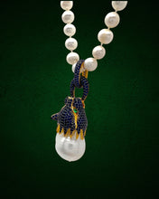 Baroque Pearl Sapphire Blue Panther Pendant Necklace
