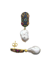 Sapphire Blue Pavé Baroque Pearl Drop Earrings
