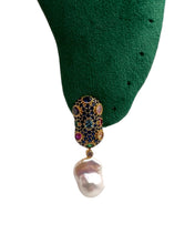 Sapphire Blue Pavé Baroque Pearl Drop Earrings