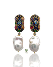Sapphire Blue Pavé Baroque Pearl Drop Earrings