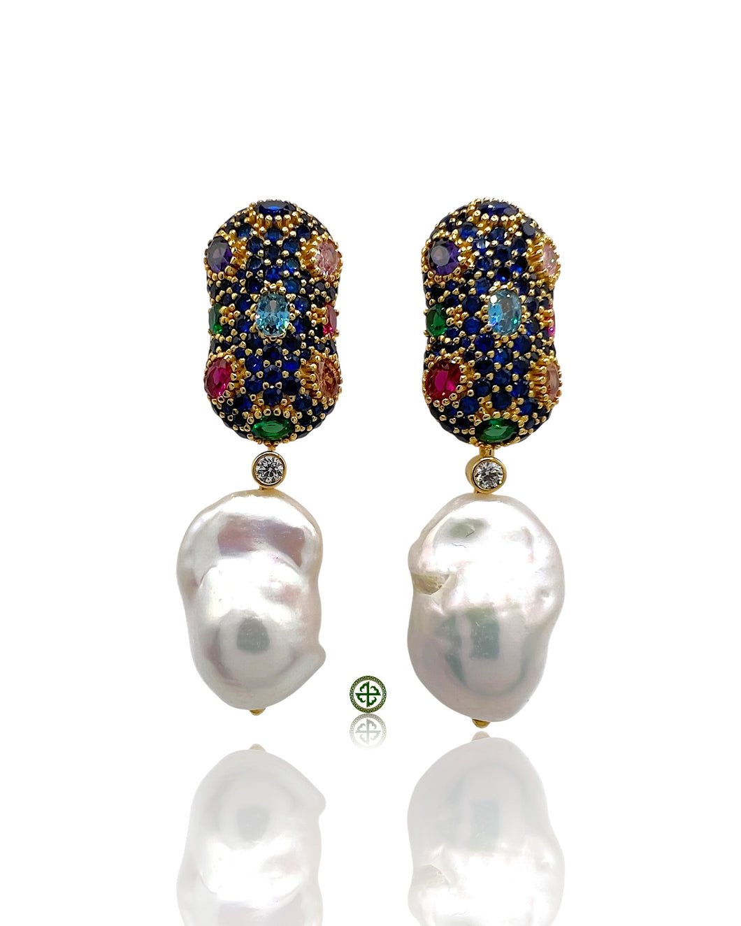 Sapphire Blue Pavé Baroque Pearl Drop Earrings