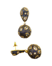 Sapphire Blue Pavé White Stone Drop Earrings