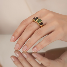 18K gold vermeil peridot ring, raw peridot and tourmaline ring, gold gemstone statement ring, August birthstone jewelry, organic gold ring, handmade artisan gold jewelry, electroformed gold ring, boho luxury gemstone ring, raw crystal gold ring.