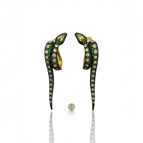 Serpent Green Yellow Zirconia Statement Earrings