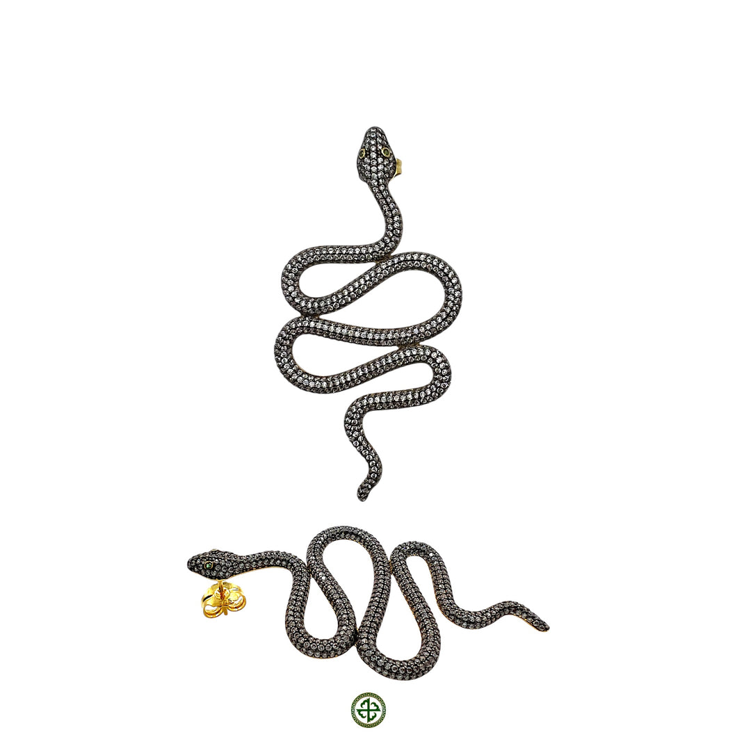 Serpent White Zirconia Gold Vermeil Earrings