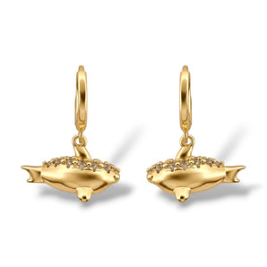 Small Shark Hoop Earrings with White Zirconia, 14K Gold Vermeil or Rhodium-Plated Silver