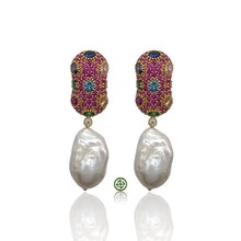 Skyfall Pink Pave Baroque Pearl Earrings