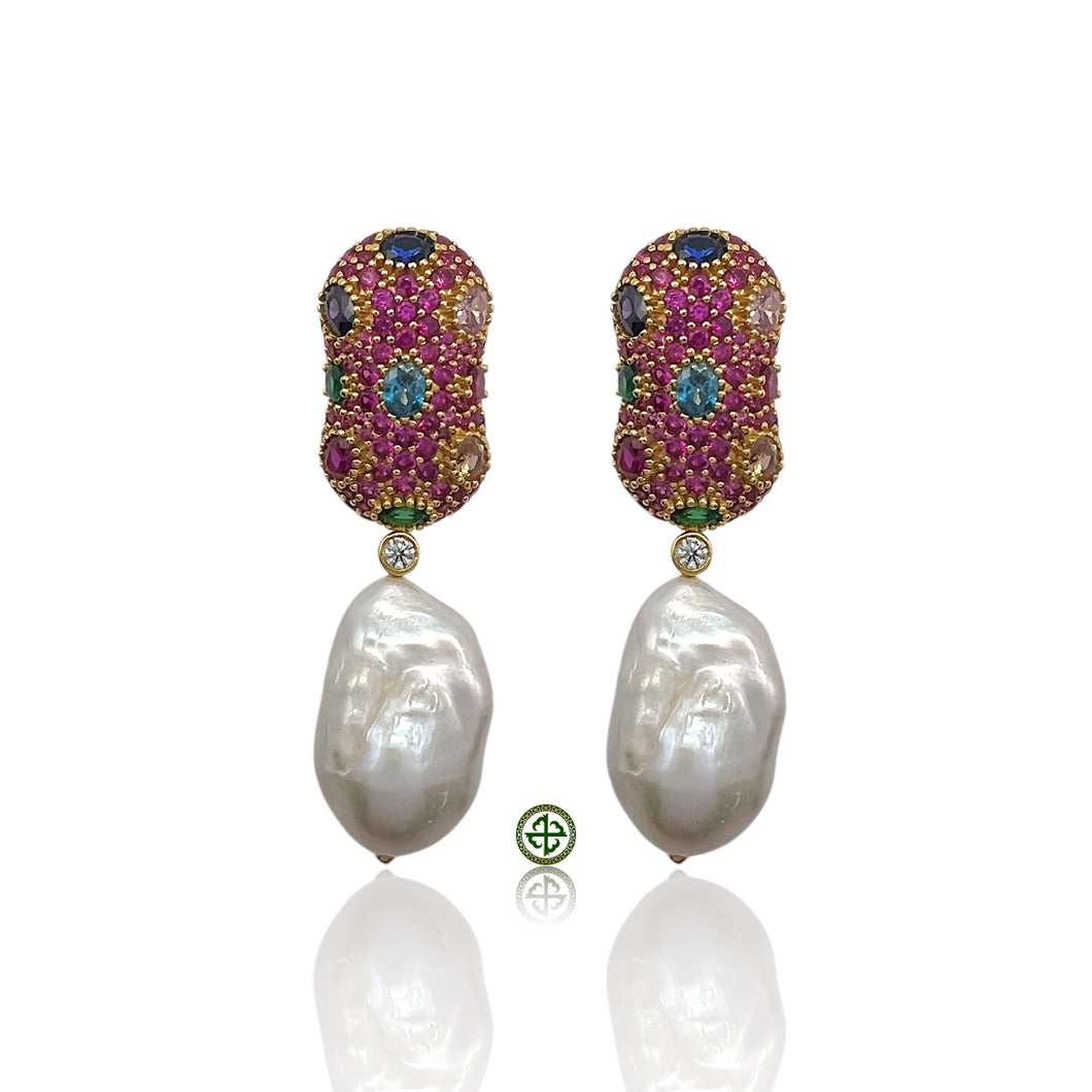 Skyfall Pink Pave Baroque Pearl Earrings