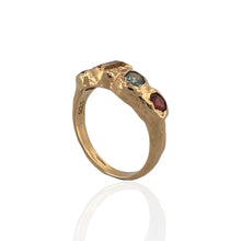 14K gold vermeil multi gemstone ring with garnet, citrine, blue topaz and tourmaline on sterling silver