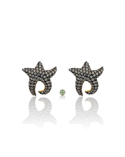 Starfish White Pave Stone Gold Vermeil Earrings