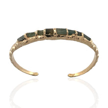gold vermeil bracelet with rough cut green tourmaline stones hammered texture adjustable cuff 16 to 17 cm