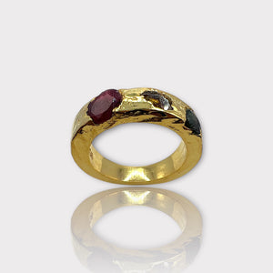 Trio Raw Peridot Gold Vermeil Borz Ring