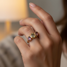 Gold vermeil ring with amethyst and tourmaline