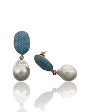 Turquoise Pavé Baroque Pearl Drop Earrings
