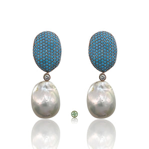 Turquoise Pavé Baroque Pearl Drop Earrings