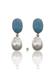Turquoise Pavé Baroque Pearl Drop Earrings