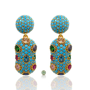 Turquoise Pavé Dome Earrings