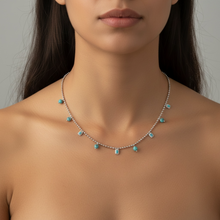 Shop turquoise beaded necklace in 18K gold vermeil with blue zirconia. A dainty, elegant piece symbolising protection & calm. Perfect everyday jewelry.