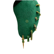 Unique crocodile earrings with green zirconia stones in 18K gold vermeil or sterling silver. Minimalist animal jewelry perfect for everyday wear or gifting.